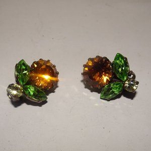 Vintage Designer Francoise Montague Paris Floral Rhinestone Earrings